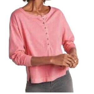 Old Navy Pink Stone Wash Garment Dyed Henley Long Sleeve T-Shirt Tee Top Cotton